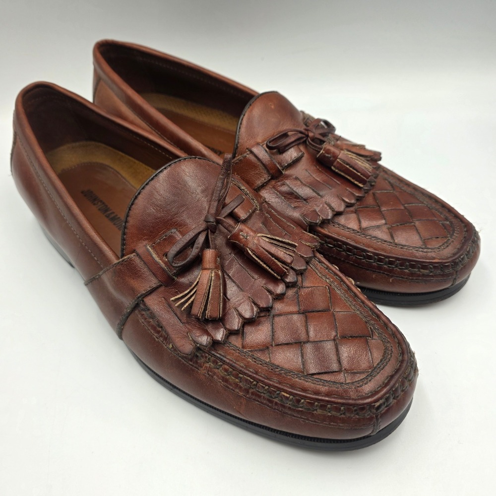 Johnston & Murphy Mens Brown Woven Leather Kiltie Tassel Loafers 020-2394 10.5 M